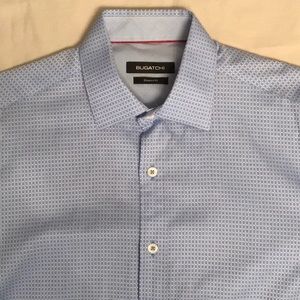BUGATCHI dress shirt, like new, cotton, shaped fit, blue check pattern.